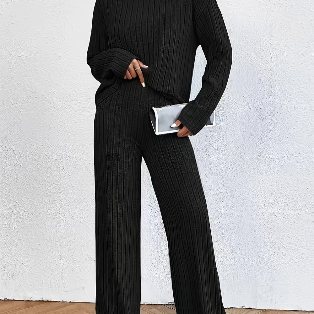 Women's roll neck jumper and wide-leg trouser set