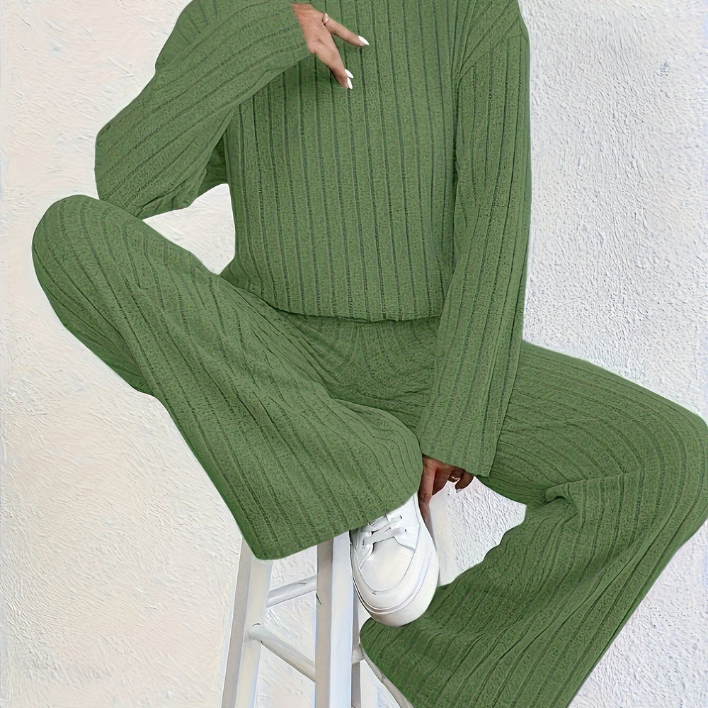 Women's roll neck jumper and wide-leg trouser set