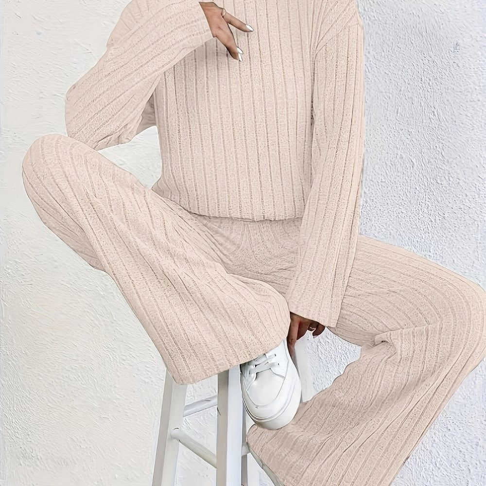 Women's roll neck jumper and wide-leg trouser set