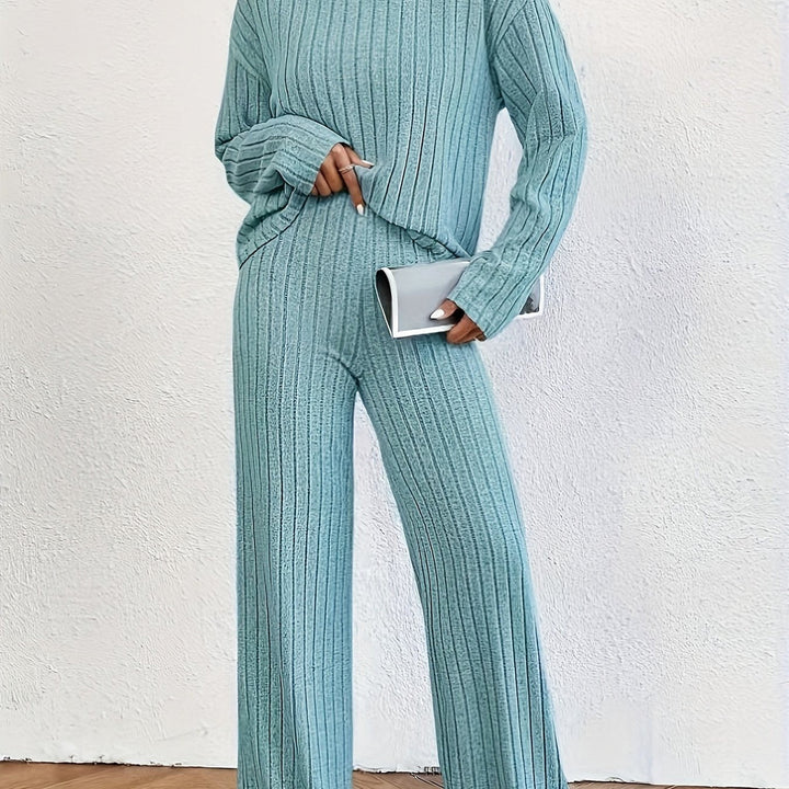 Women's roll neck jumper and wide-leg trouser set
