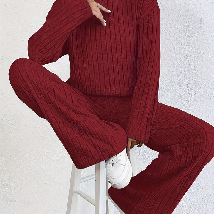 Women's roll neck jumper and wide-leg trouser set