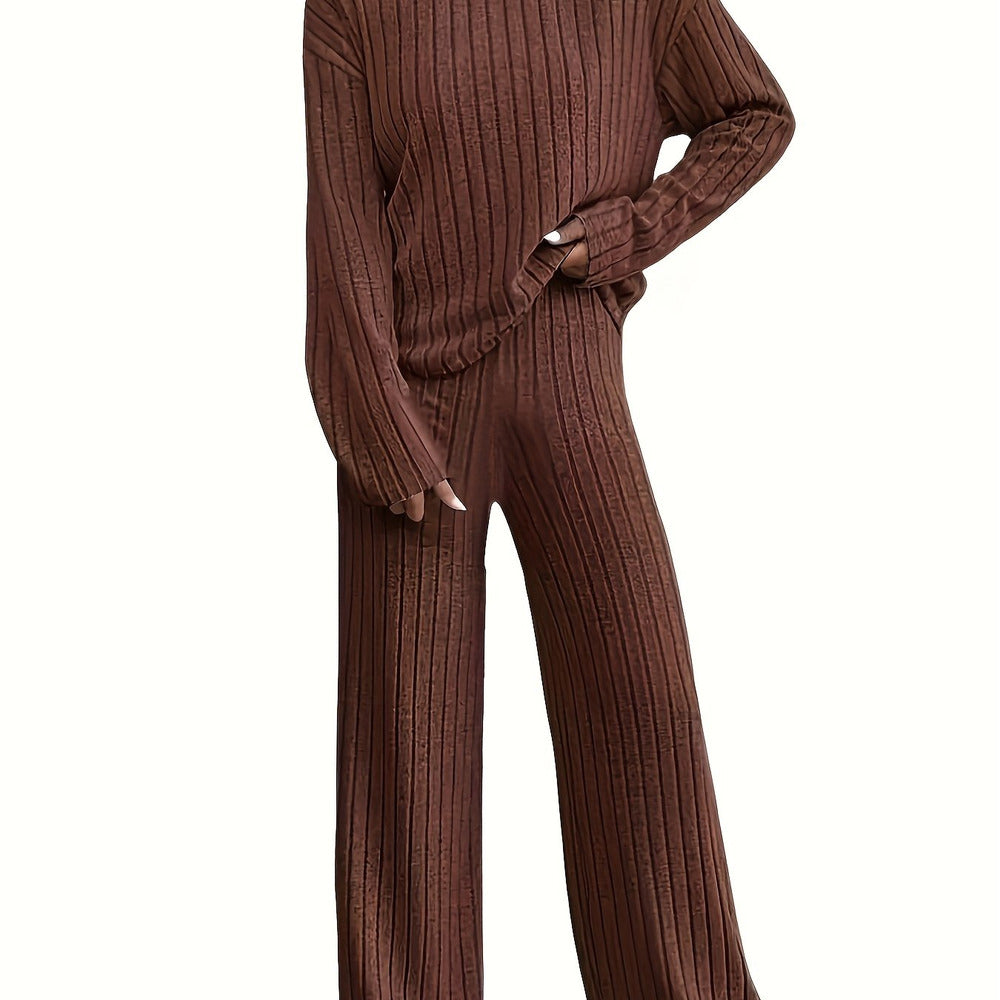 Women's roll neck jumper and wide-leg trouser set