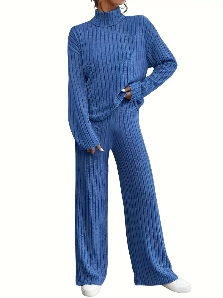 Women's roll neck jumper and wide-leg trouser set