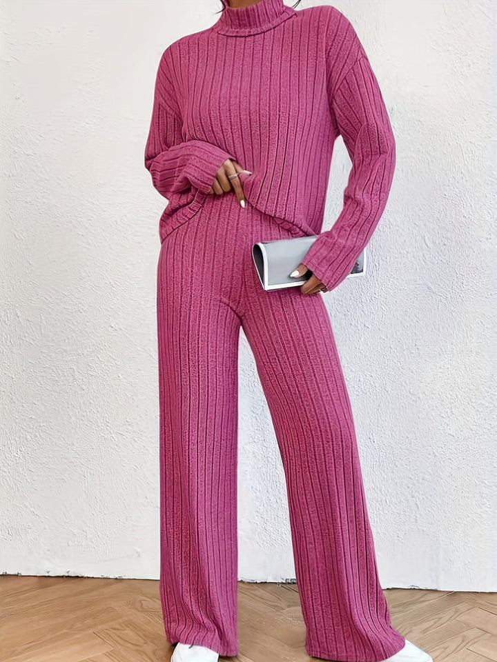 Women's roll neck jumper and wide-leg trouser set