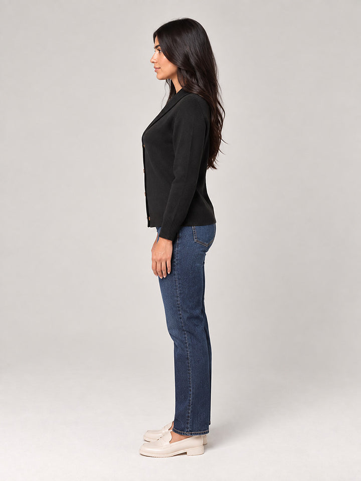 Women's shawl collar knitted cardigan with button front