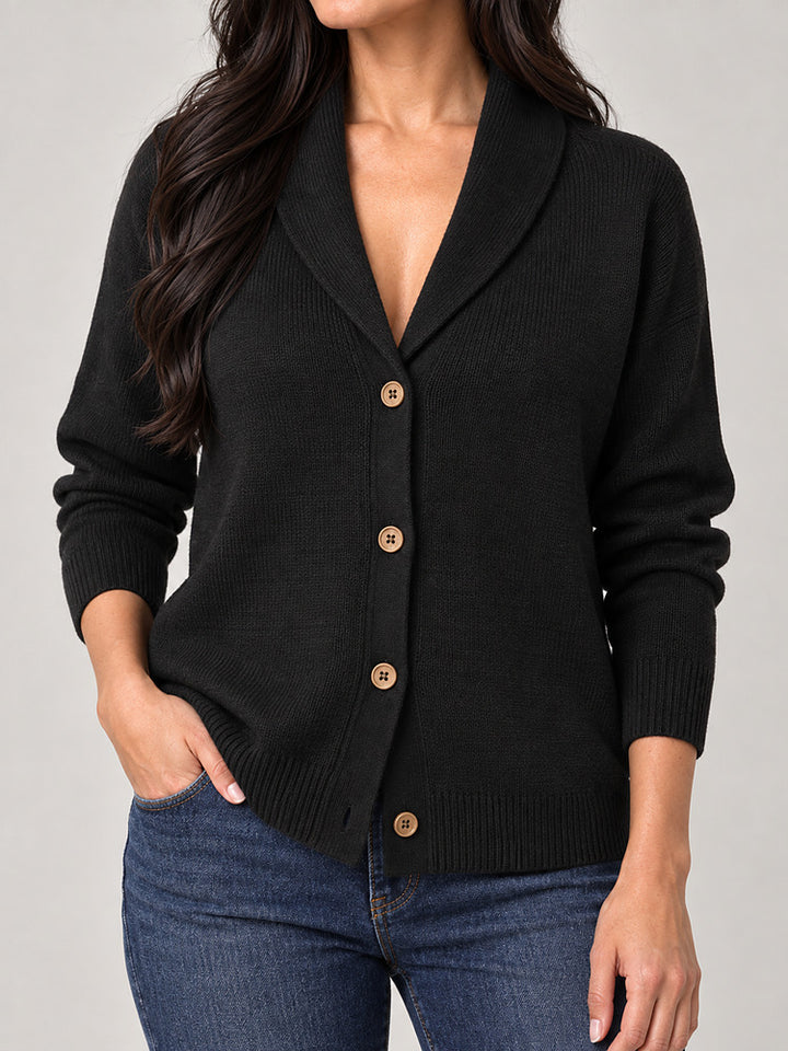Women's shawl collar knitted cardigan with button front