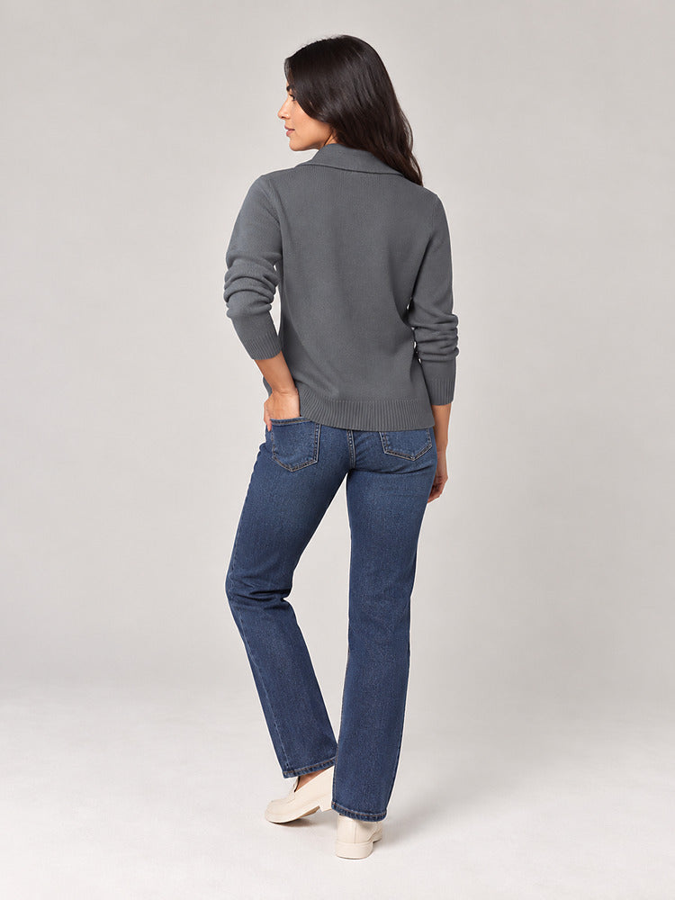 Women's shawl collar knitted cardigan with button front