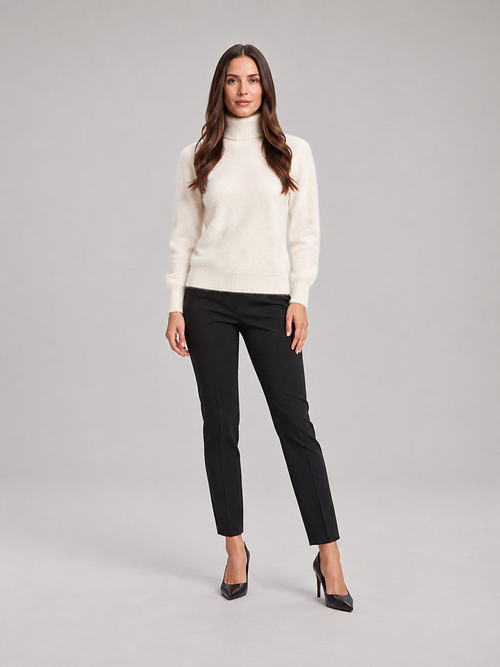 Women's soft knit roll neck jumper in white