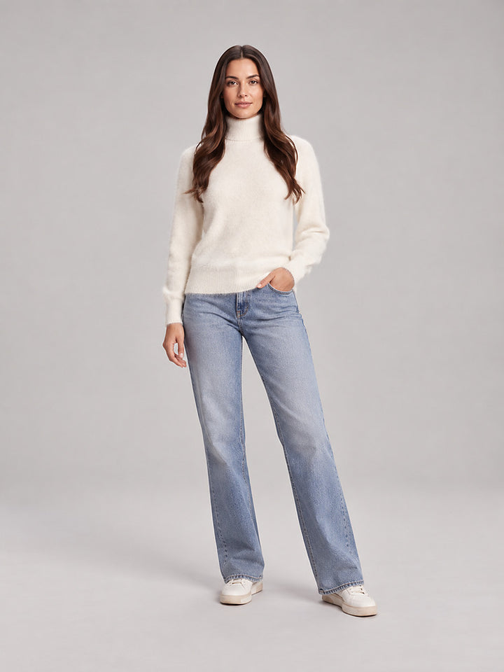 Women's soft knit roll neck jumper in beige