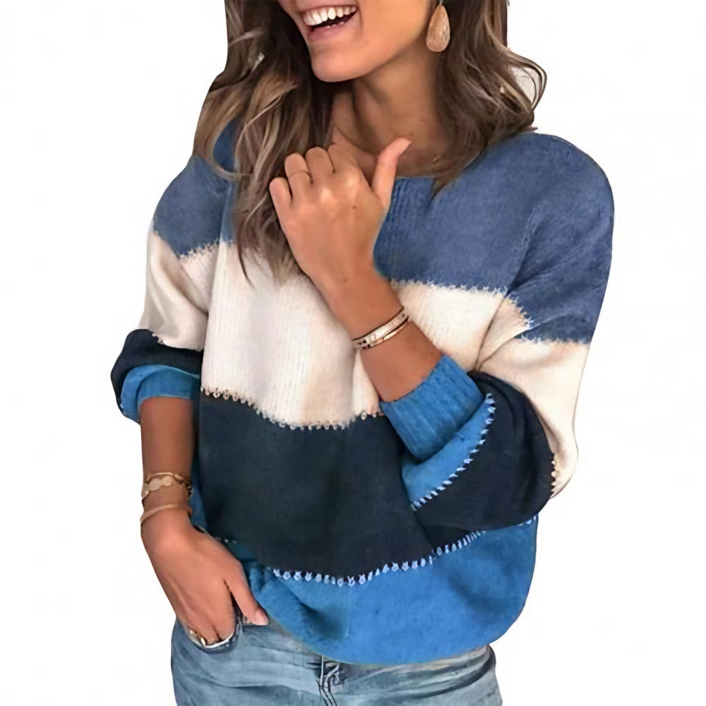 Women's Striped Colour-Block Jumper - blue