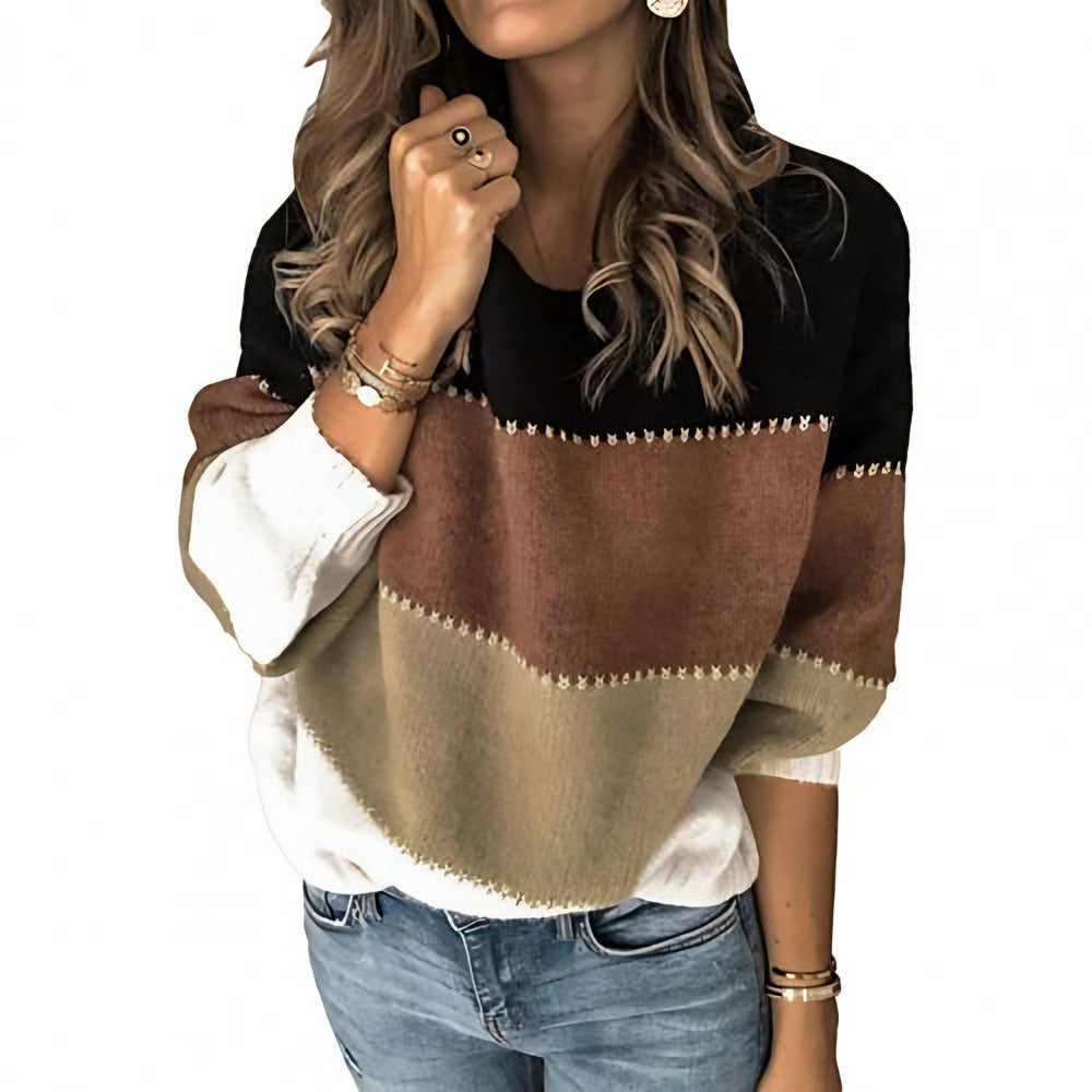 Women's Striped Colour-Block Jumper - brown