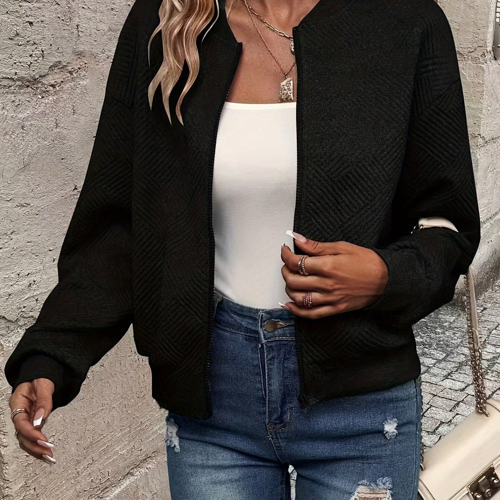 Women's textured zip-up jacket in black