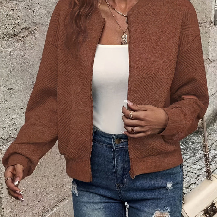 Women's textured zip-up jacket in brown
