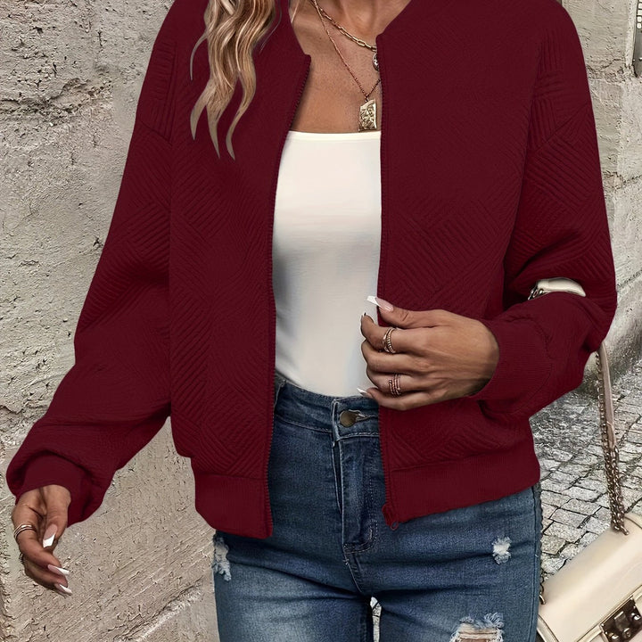 Women's textured zip-up jacket in burgundy