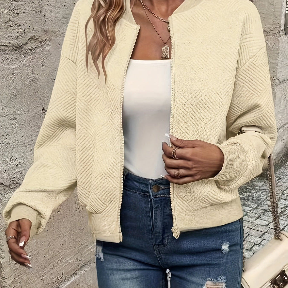 Women's textured zip-up jacket in cream