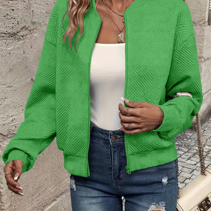 Women's textured zip-up jacket in green