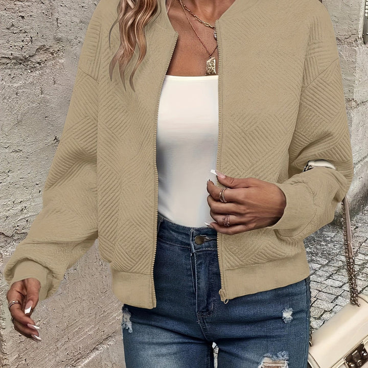 Women's textured zip-up jacket in khaki