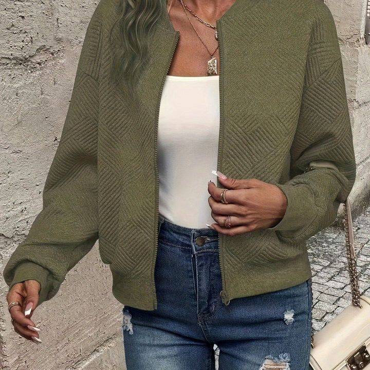 Women's textured zip-up jacket in olive green