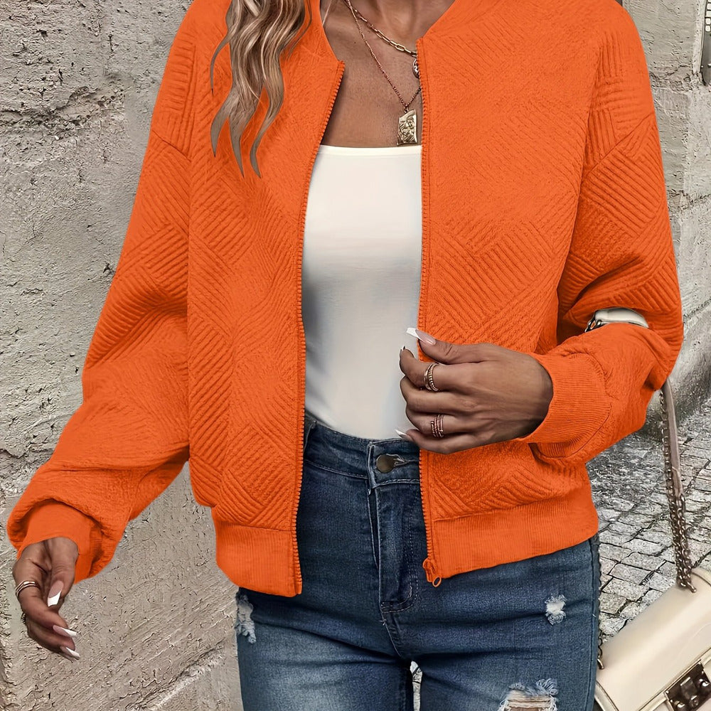 Women's textured zip-up jacket in orange