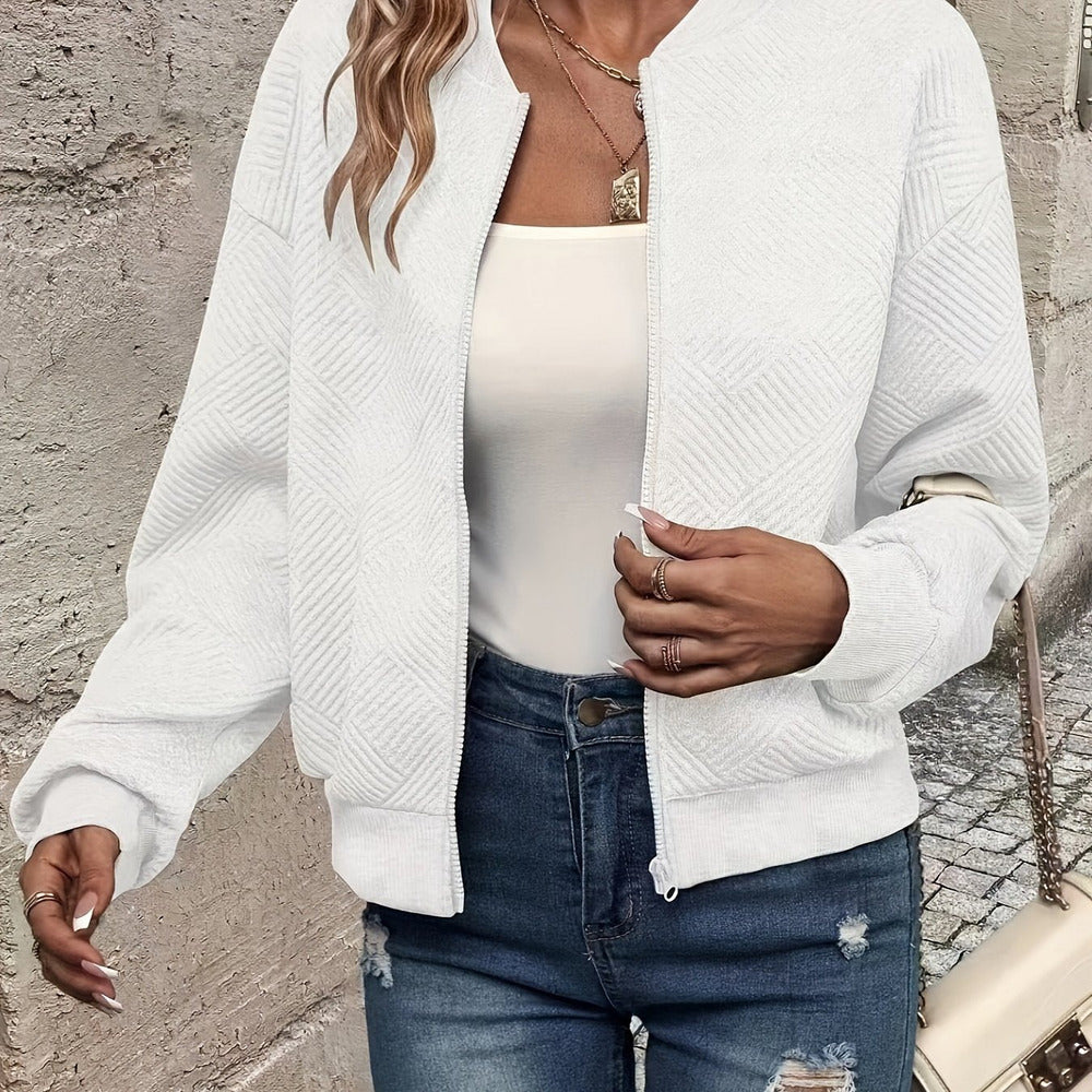 Women's textured zip-up jacket in white