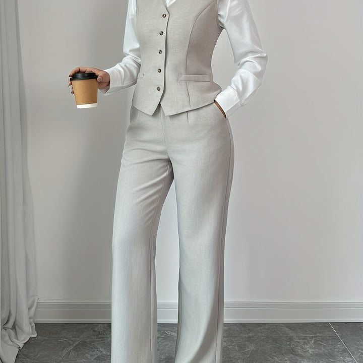 Women's waistcoat and wide-leg trouser set in light grey
