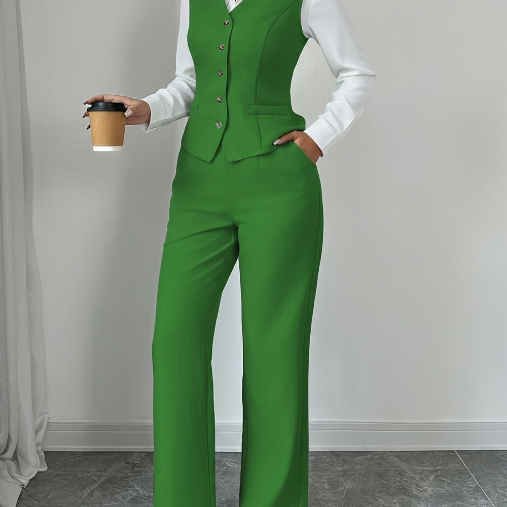 Women's waistcoat and wide-leg trouser set in green