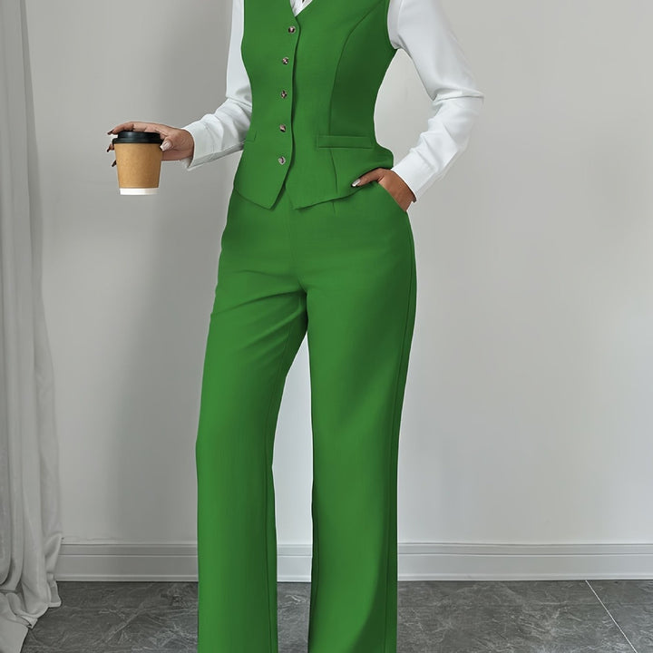 Women's waistcoat and wide-leg trouser set in green