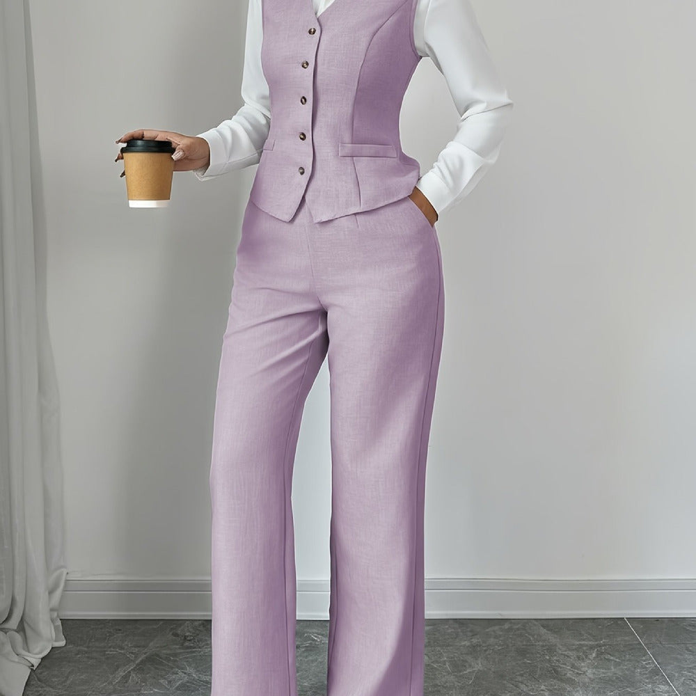 Women's waistcoat and wide-leg trouser set in lilac