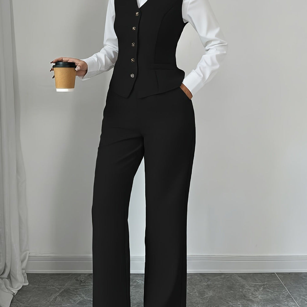 Women's waistcoat and wide-leg trouser set in black