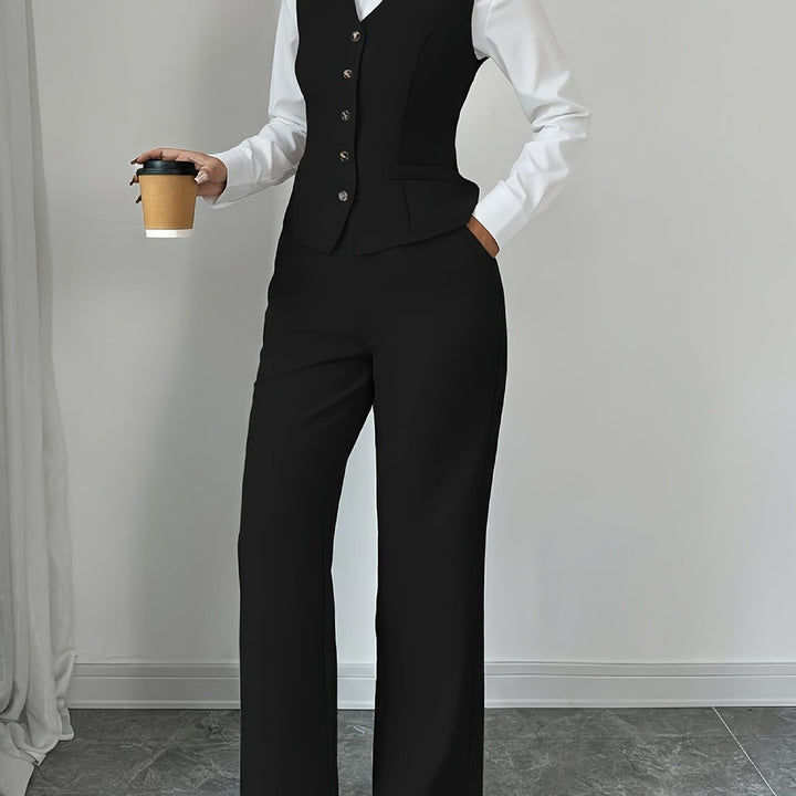Women's waistcoat and wide-leg trouser set in black
