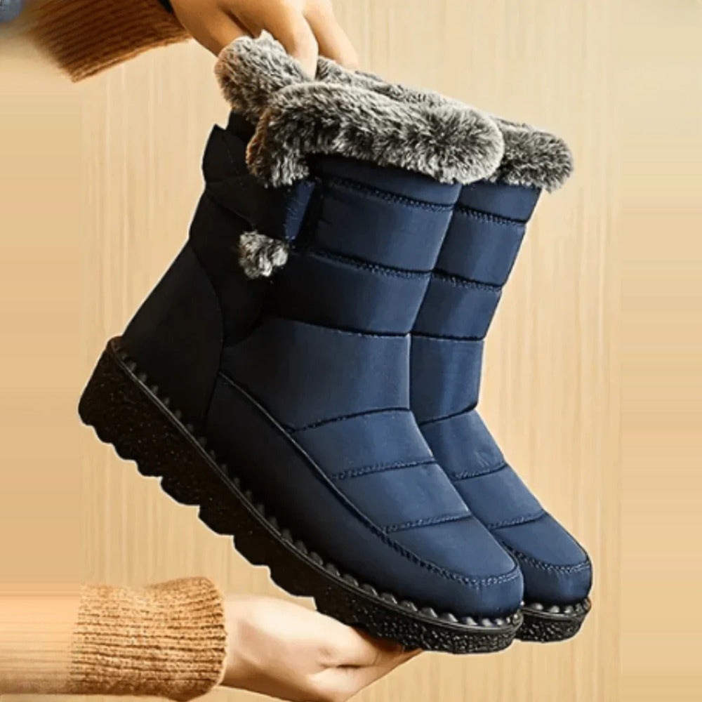 Women's Waterproof Winter Boots with Plush Cuff - navy blue