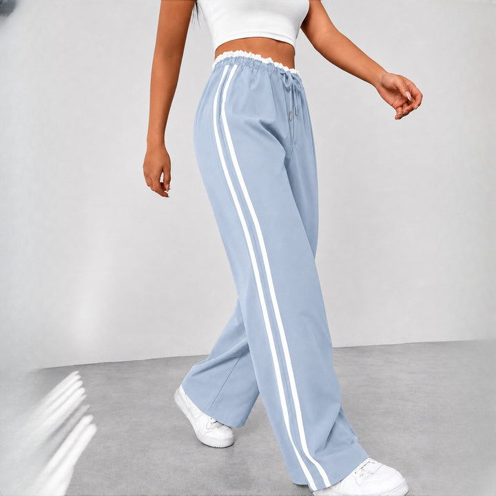 Women's High-Waisted Wide-Leg Joggers with Side Stripes - baby blue