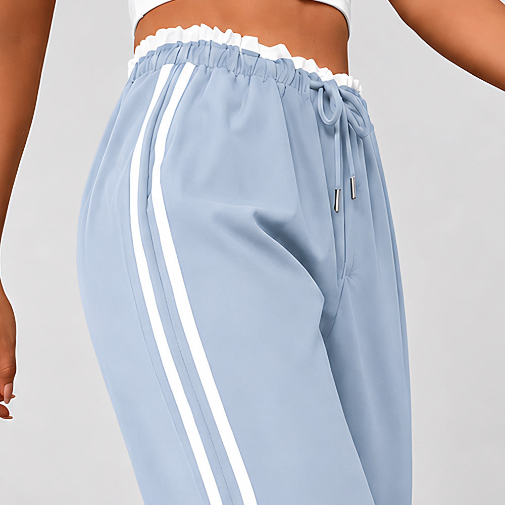 Women's High-Waisted Wide-Leg Joggers with Side Stripes - waistband detail