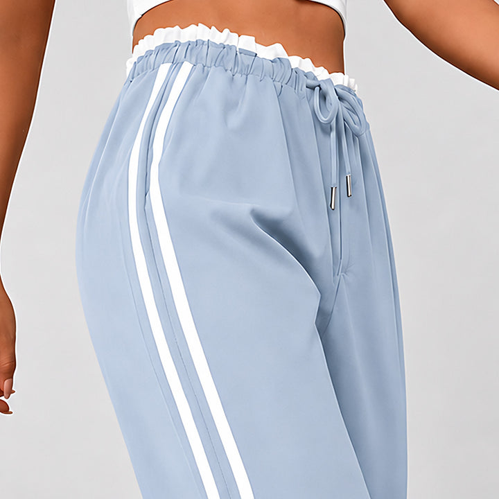 Women's High-Waisted Wide-Leg Joggers with Side Stripes - waistband detail